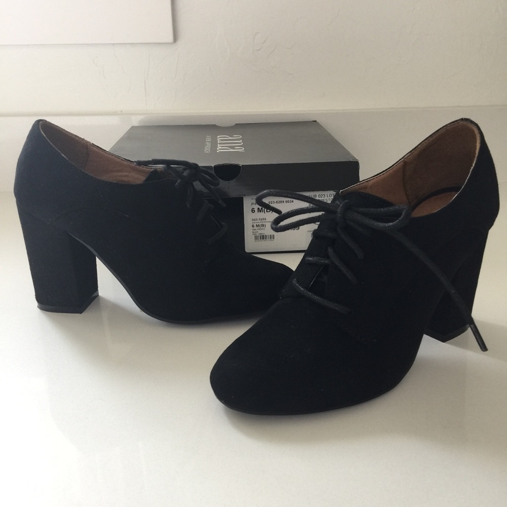 Black Suede Size 6 Lace Up Shoes Chunky Heel Wednesday Adams Steam Punk Grunge